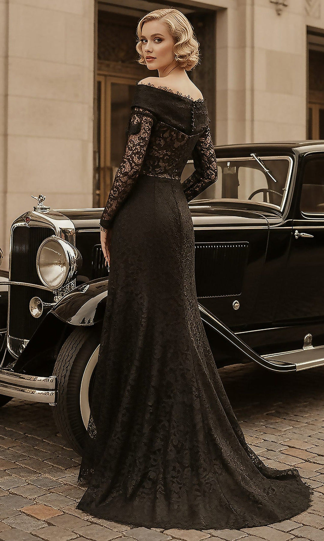 Terani Couture 261E6208 Lace Bodice Long Sleeve Gown with Overskirt