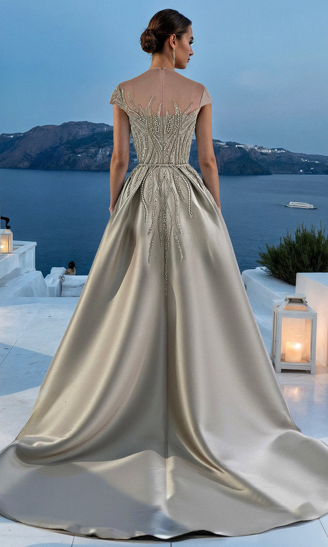 Terani Couture 261E6254 Cap Sleeve Crystal Beaded Evening Dress