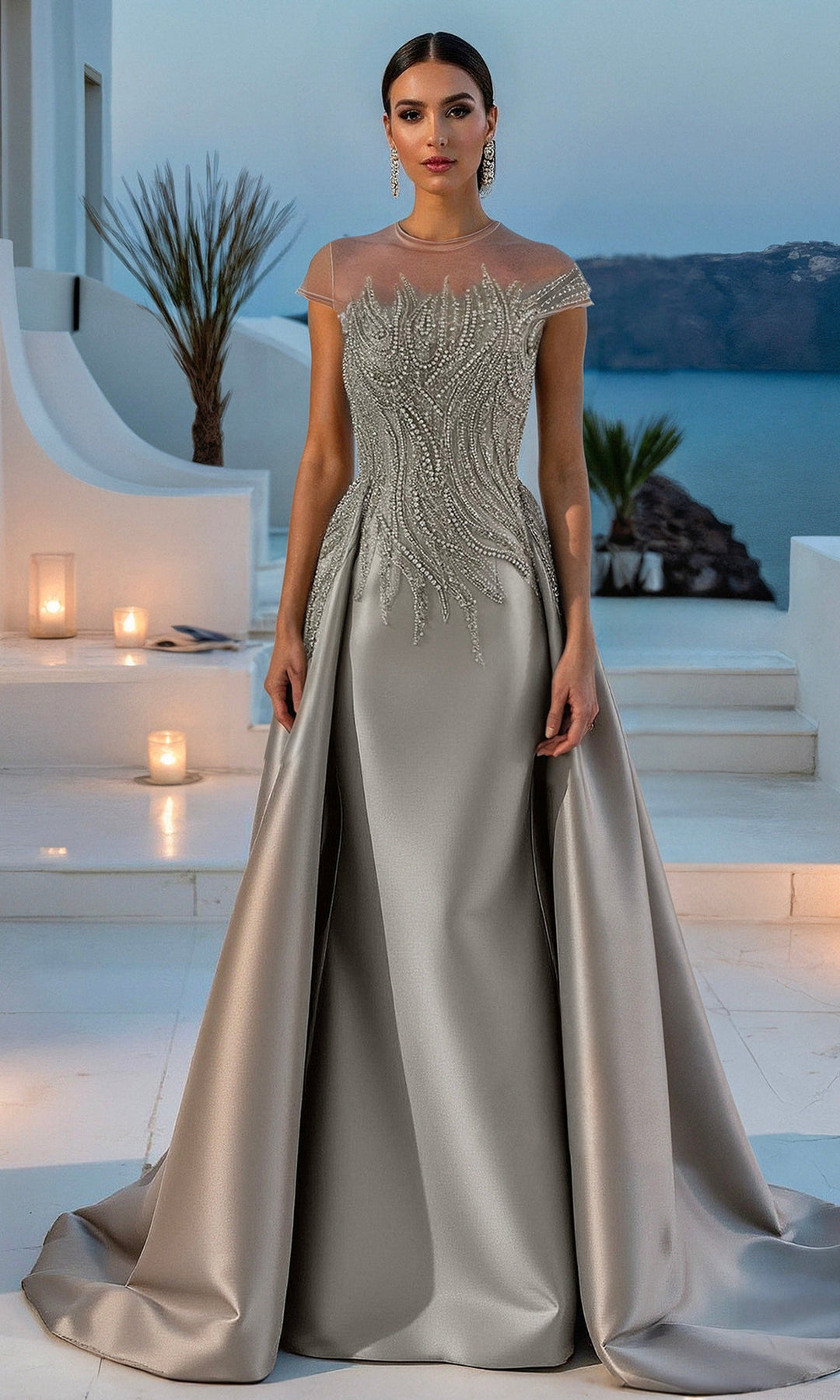 Terani Couture 261E6254 Cap Sleeve Crystal Beaded Evening Dress