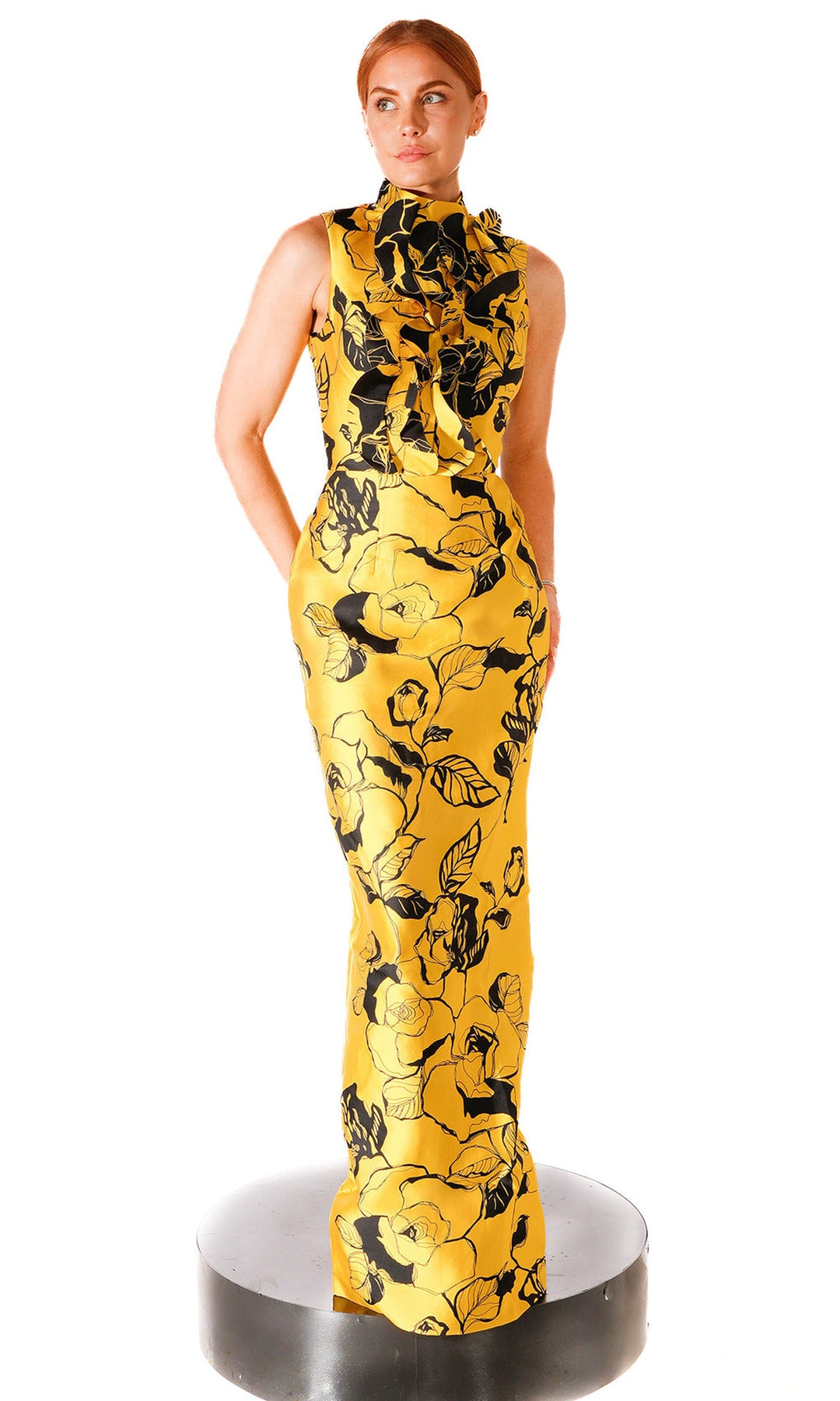 Terani Couture 261E6277 Floral Print Column Gown with Slit