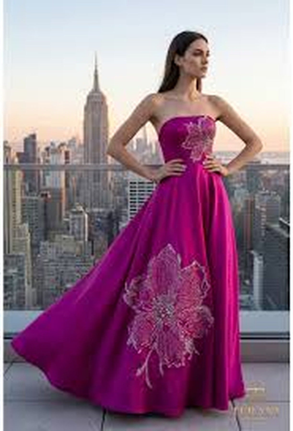Terani Couture 261E6544 Straight Neckline Embroidered Long Dress