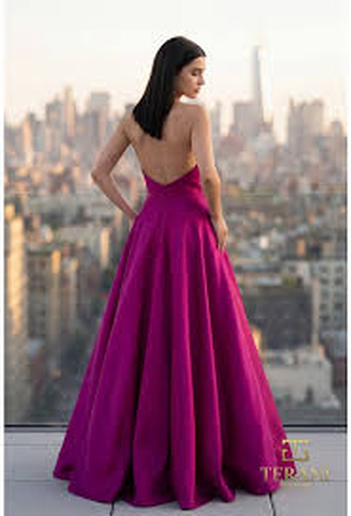 Terani Couture 261E6544 Straight Neckline Embroidered Long Dress