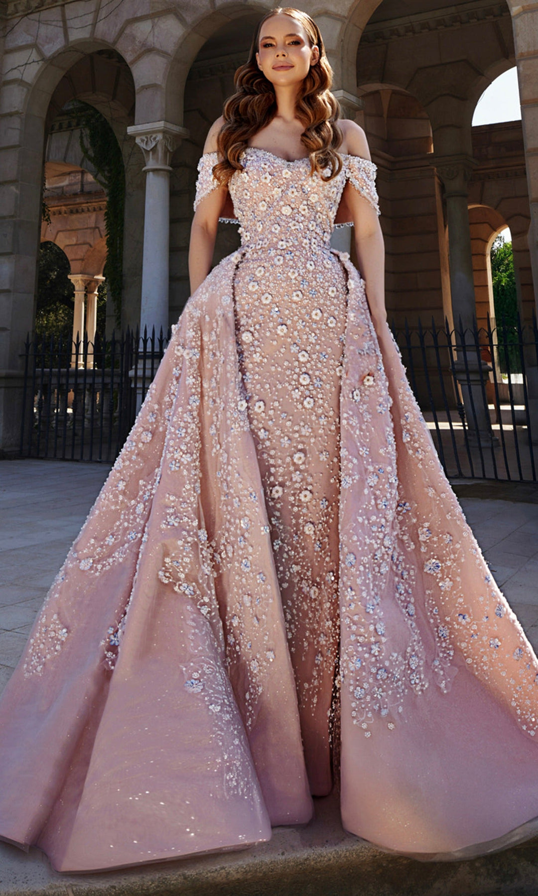 Terani Couture 261GL6659 Sweetheart Floral Beaded Gown with Overskirt