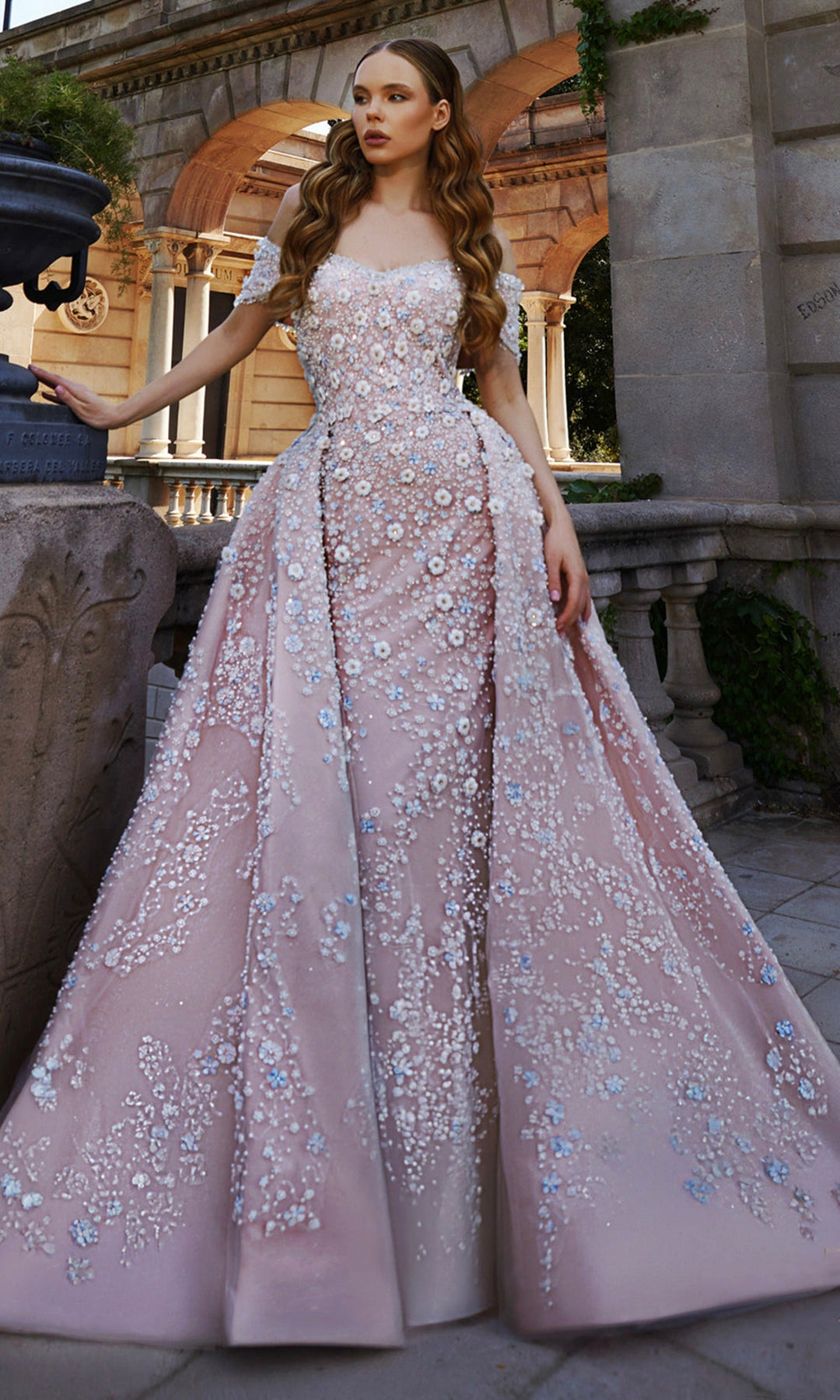 Terani Couture 261GL6659 Sweetheart Floral Beaded Gown with Overskirt