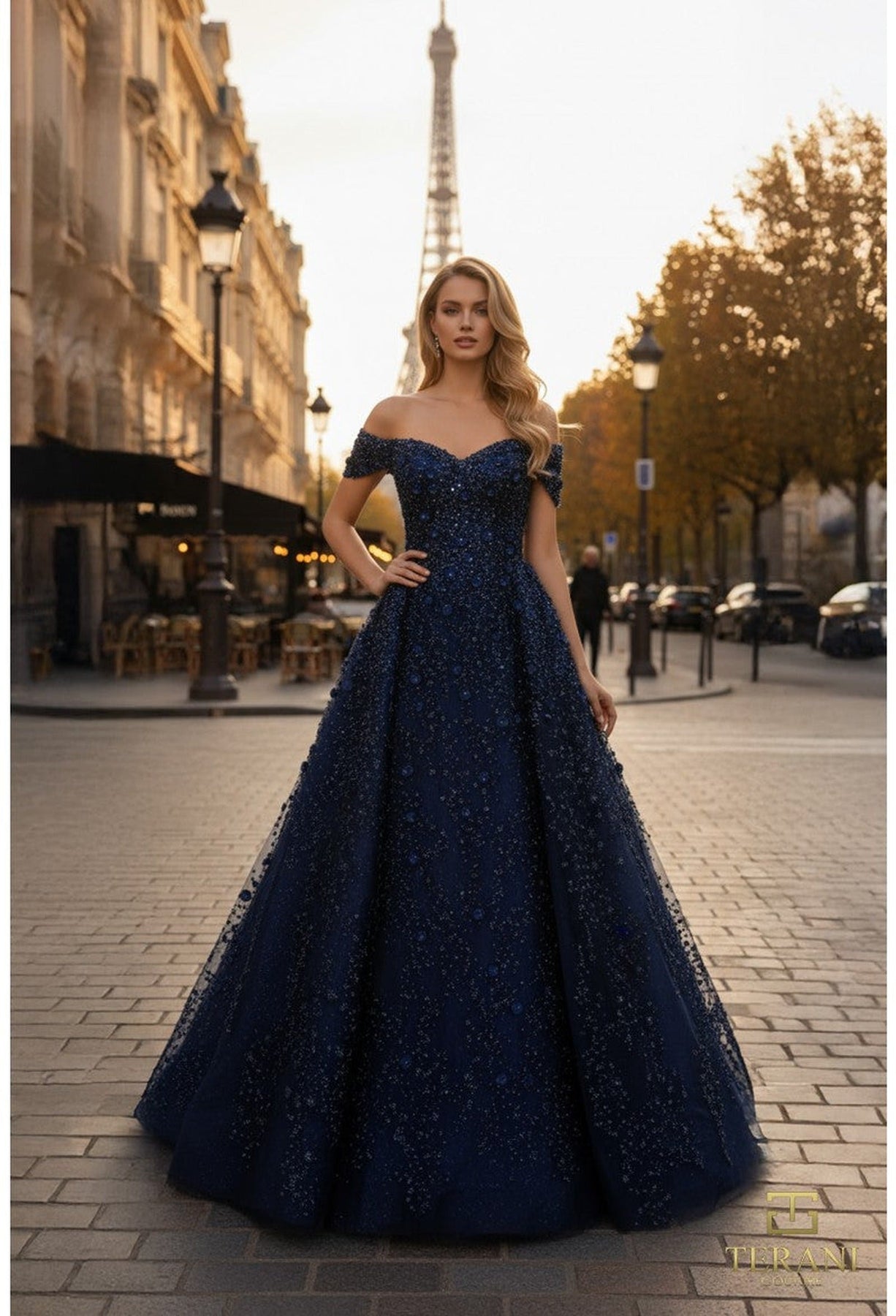 Terani Couture 261GL6659 Sweetheart Floral Beaded Gown with Overskirt
