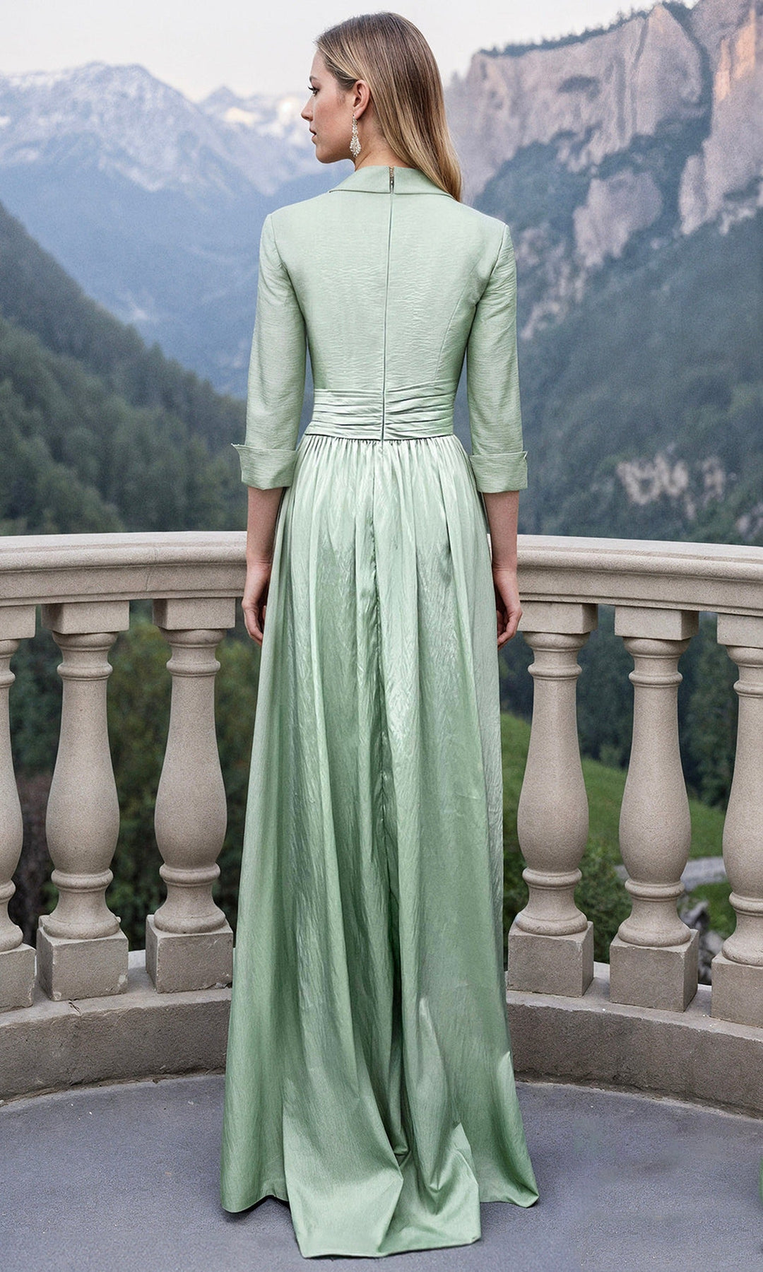Terani Couture 261M6418 Button Front Three-Quarter Sleeve A-Line Dress