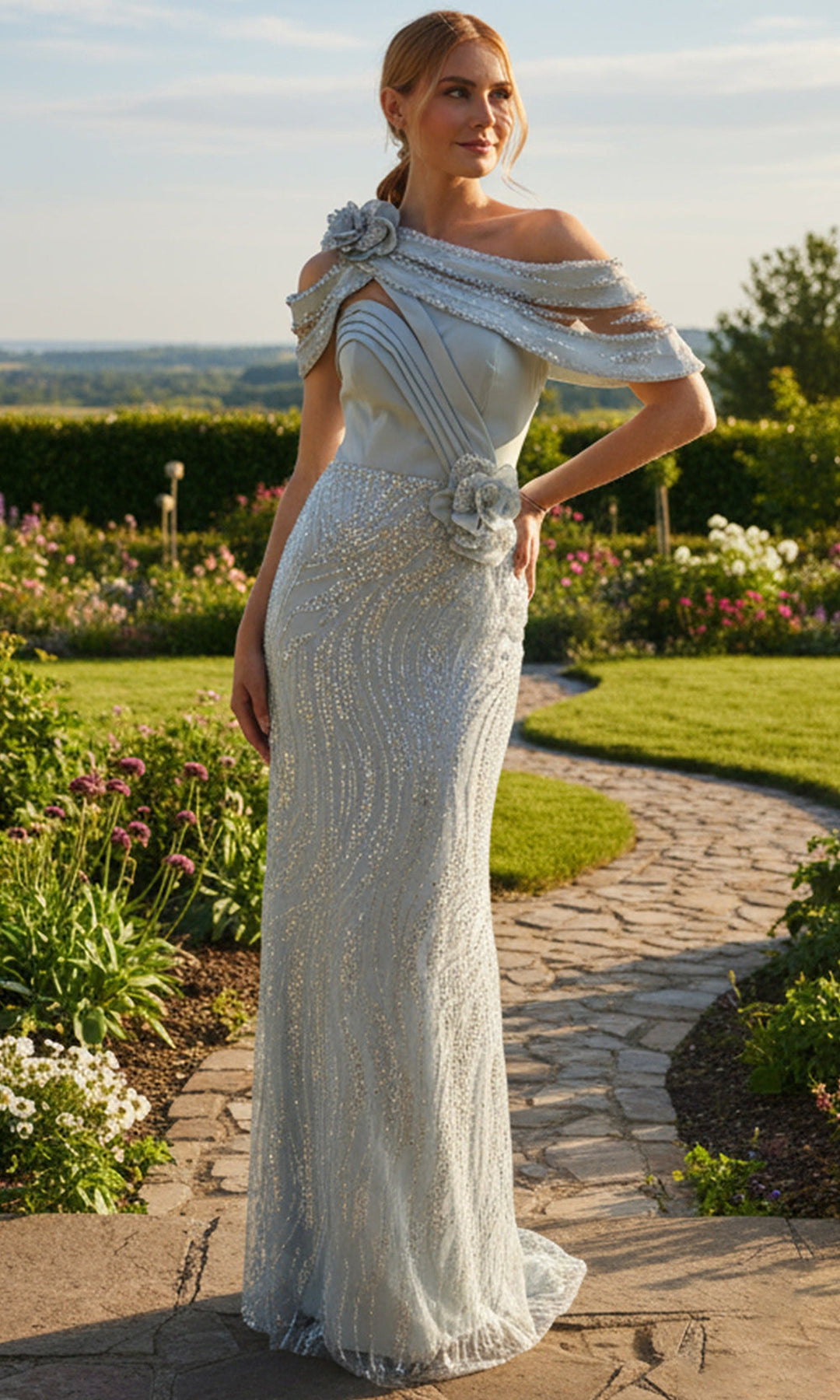 Terani Couture 261M6427 Floral Accent Beaded Evening Dress