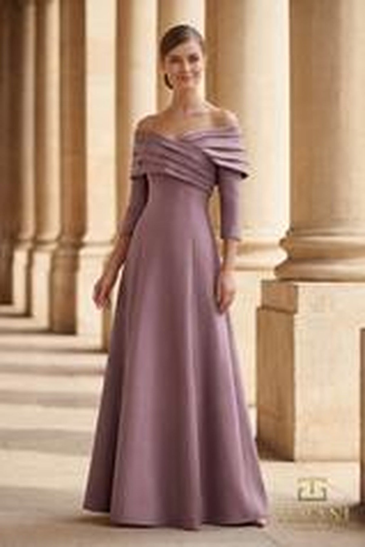 Terani Couture 261M6434 Three-Quarter Sleeve Pleated A-Line Dress
