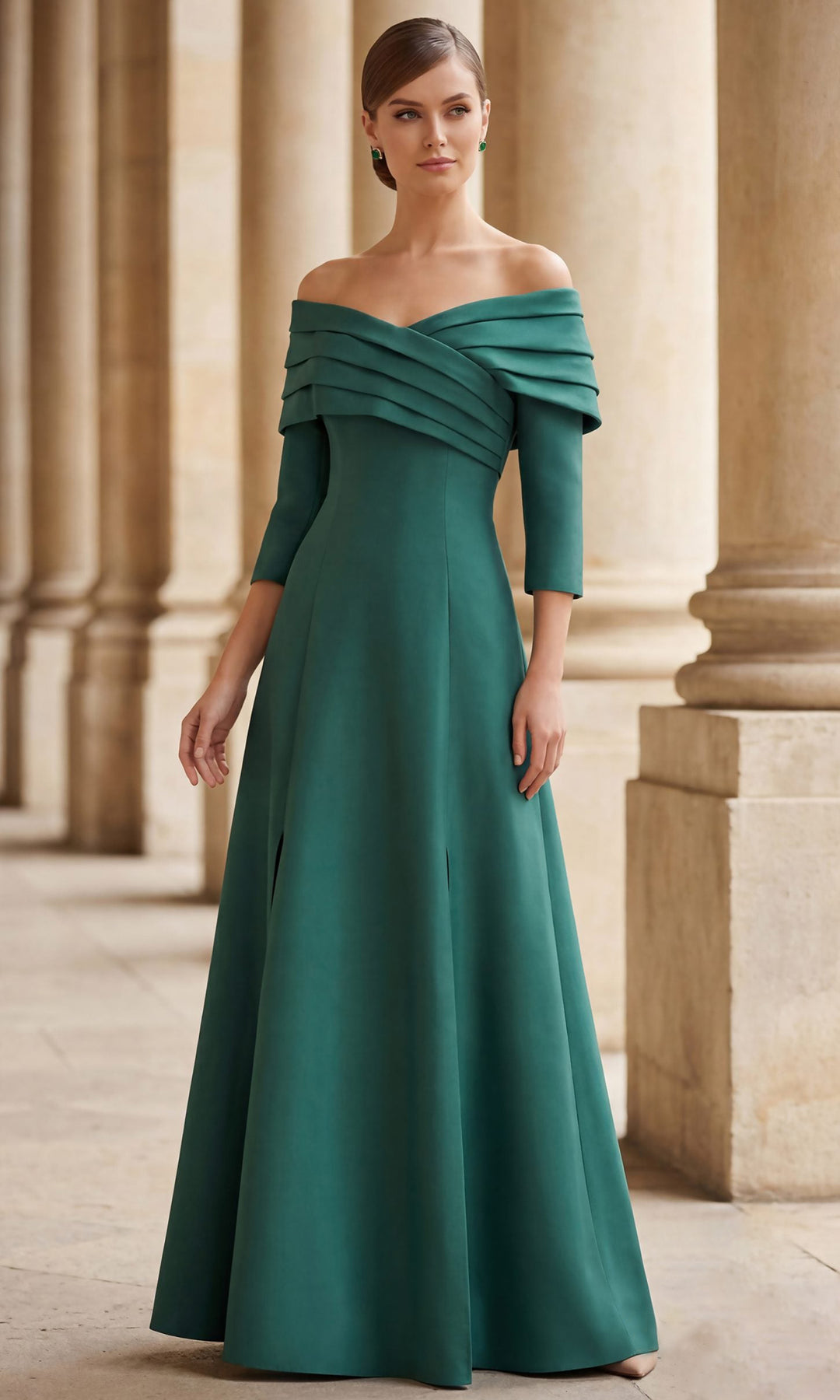 terani-couture-261m6434-three-quarter-sleeve-pleated-a-line-dress