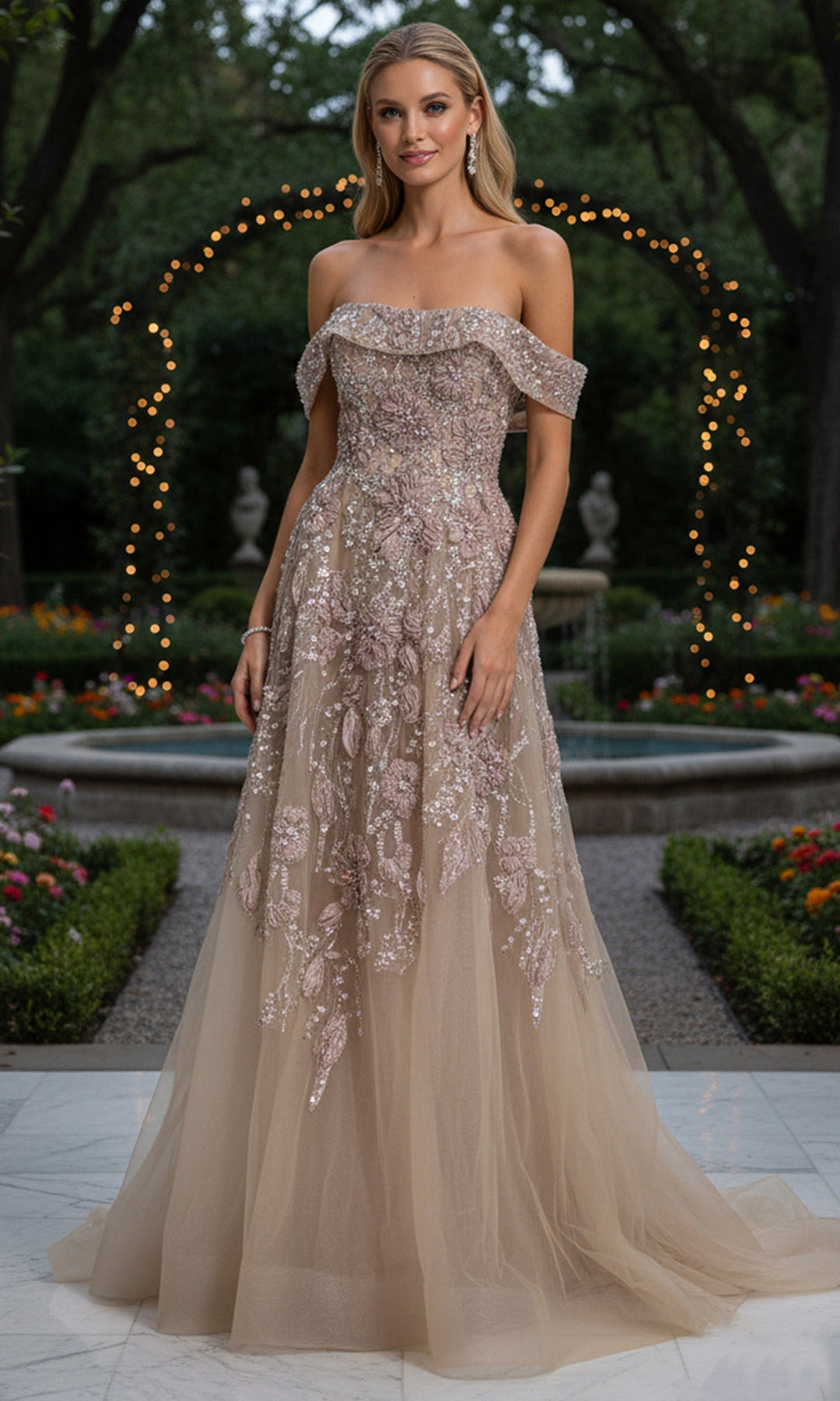 Terani Couture 261M6435 A-Line Skirt Beaded Tulle Evening Dress