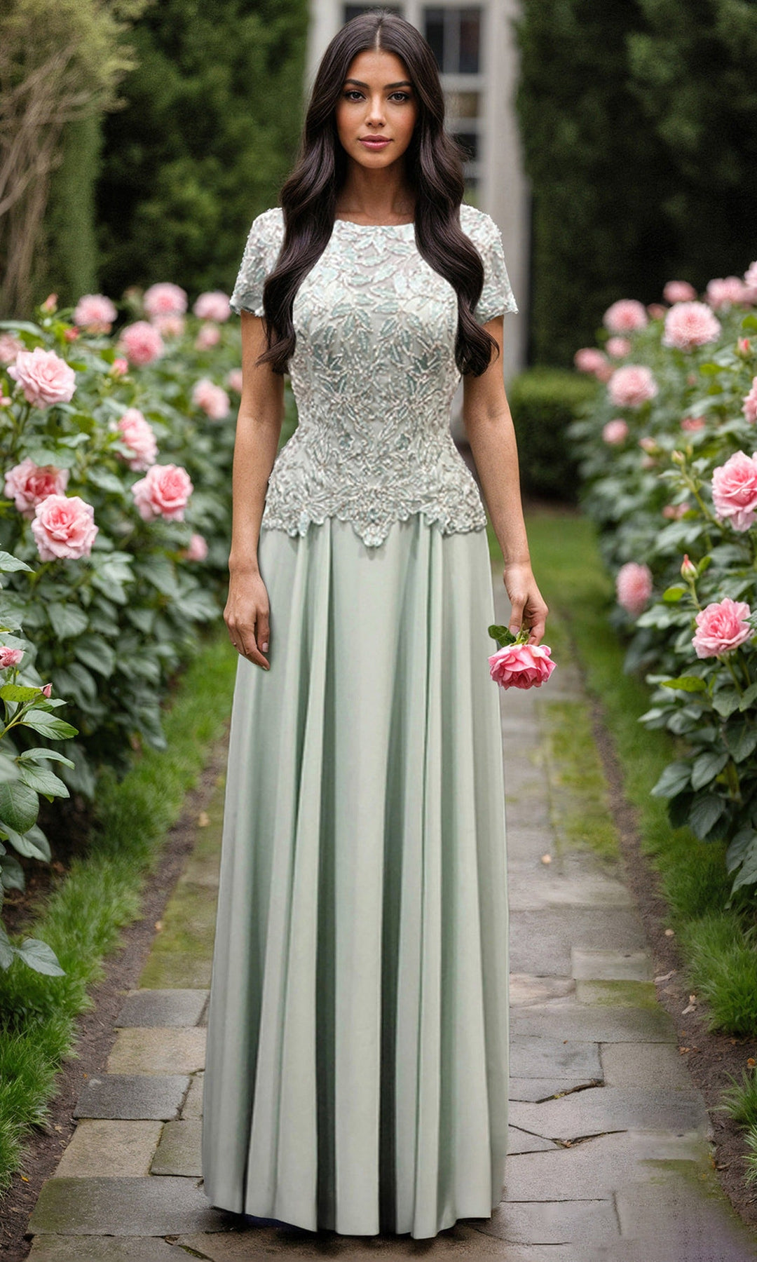 Terani Couture 261M6437 Cap Sleeve Chiffon A-Line Dress