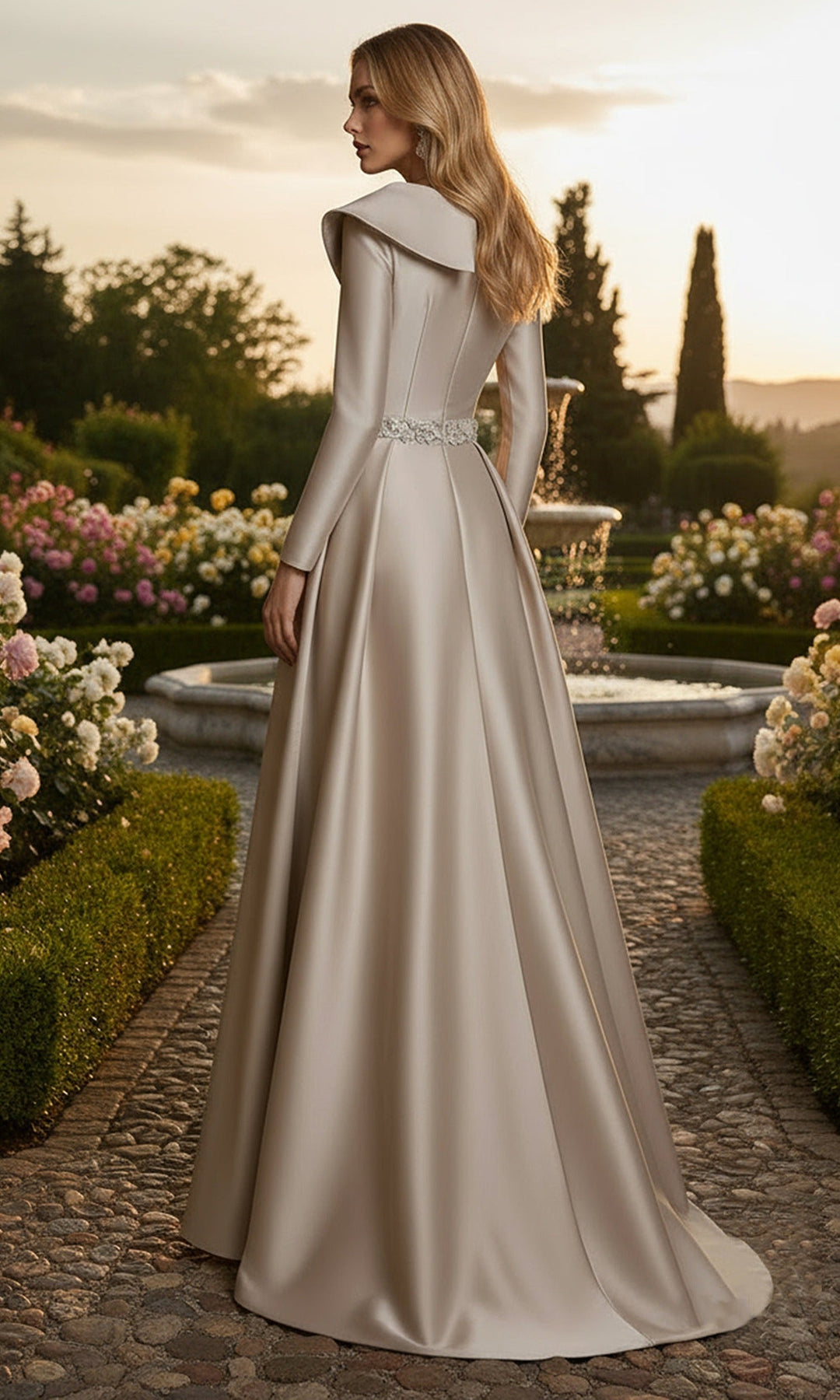 Terani Couture 261M6455 V-Neckline Embroidered Gown with Overskirt