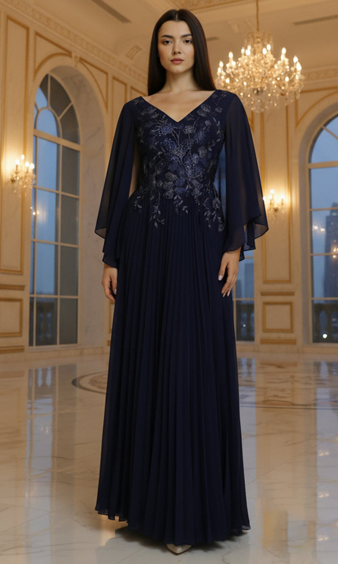 Terani Couture 261M6681 V-Neck Chiffon A-Line Evening Dress
