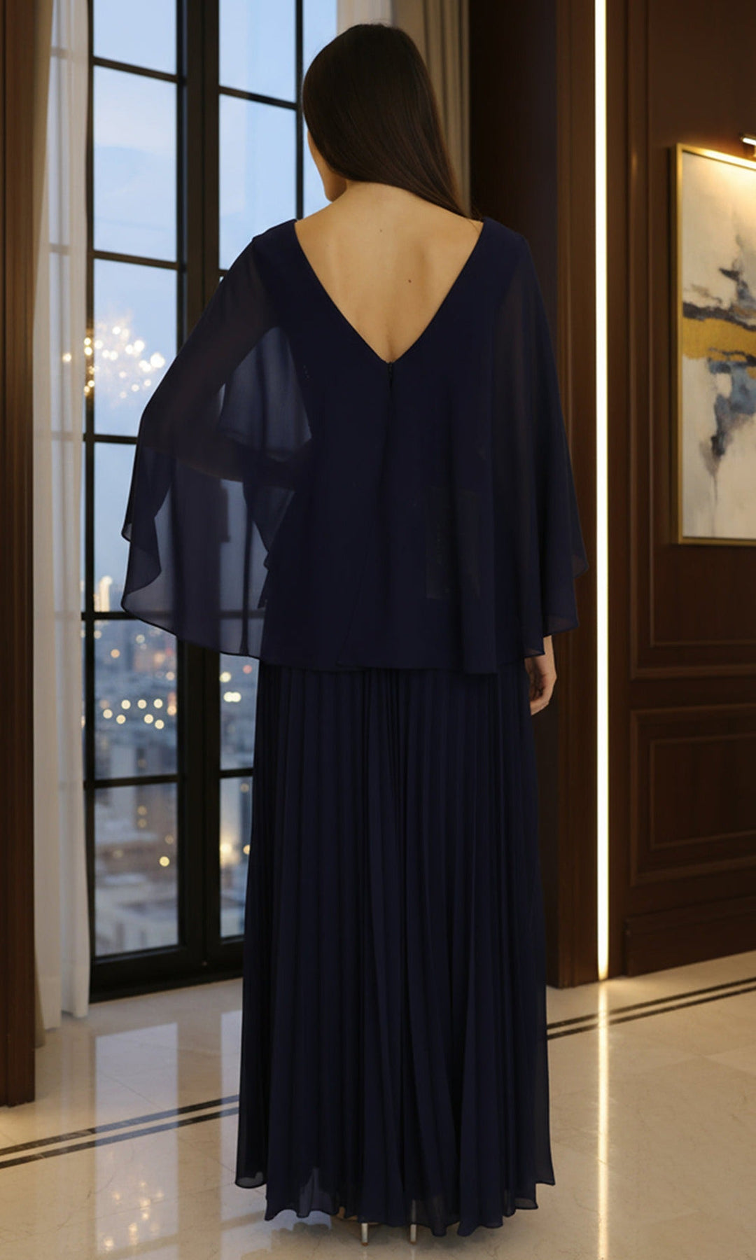Terani Couture 261M6681 V-Neck Chiffon A-Line Evening Dress