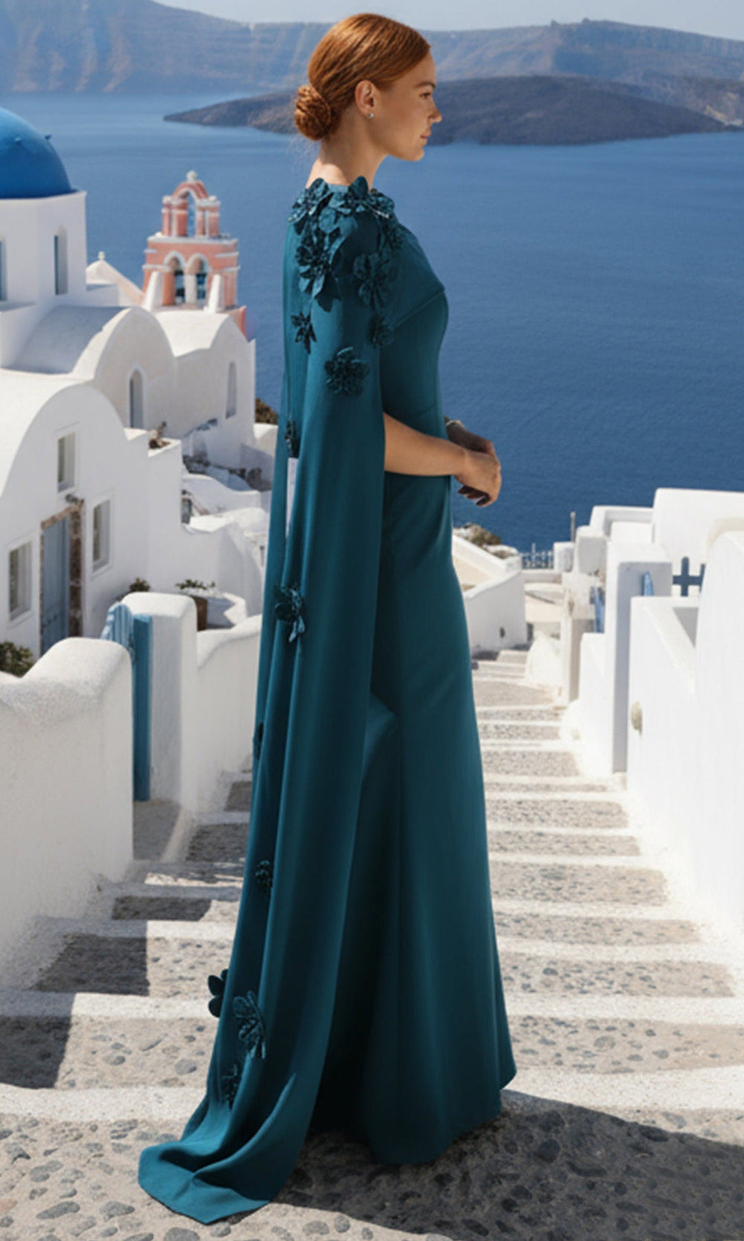 Terani Couture 261M6687 3D Floral Applique Cape Evening Dress