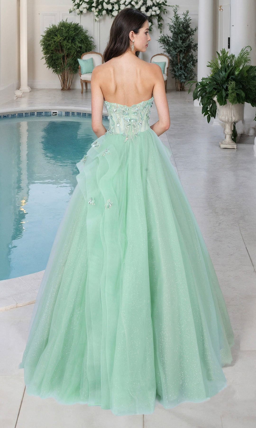 Terani Couture 261P6197 Layered Skirt Sweetheart Applique Dress