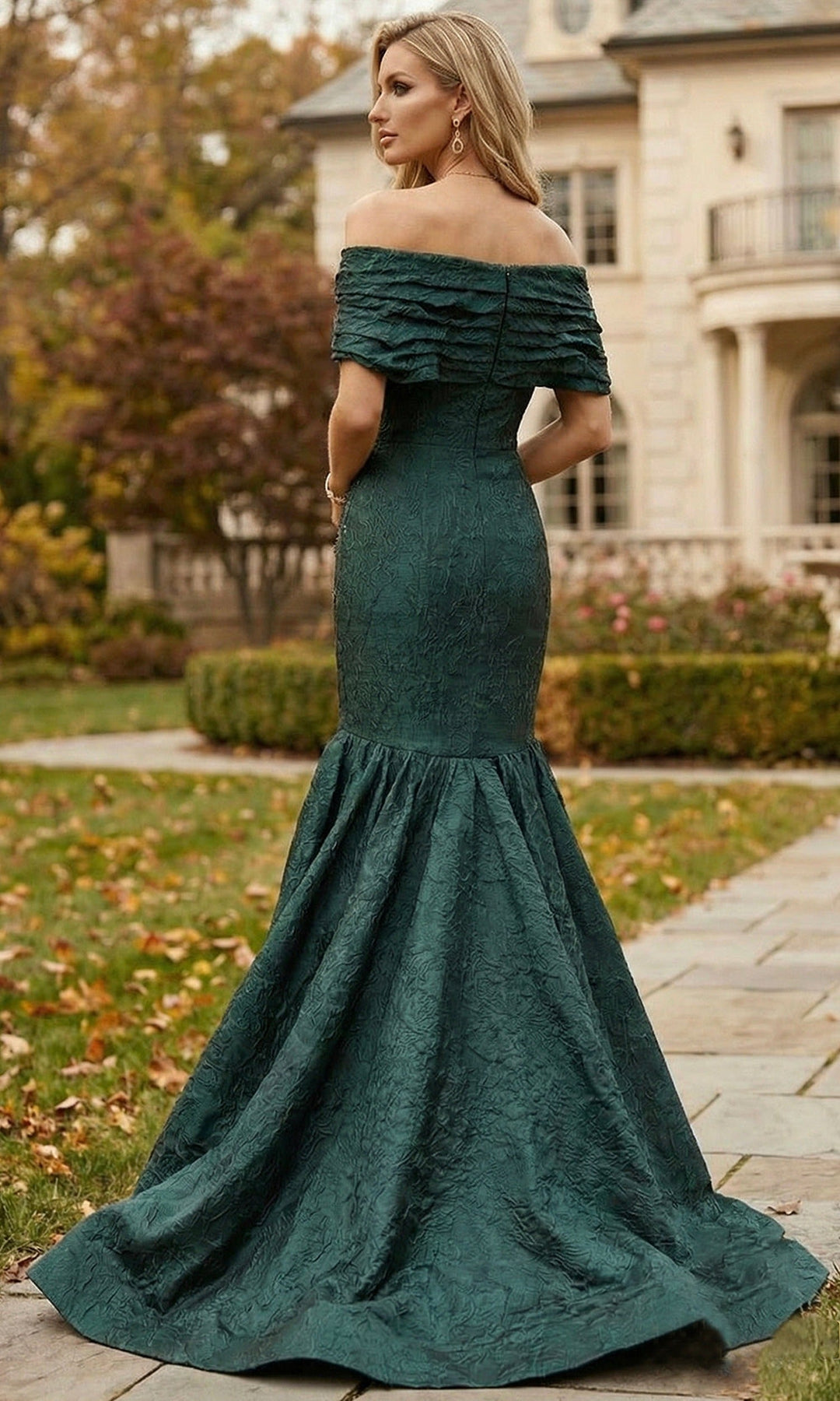 Terani Couture 262E7069 - Straight Neckline Embellished Jacquard Gown
