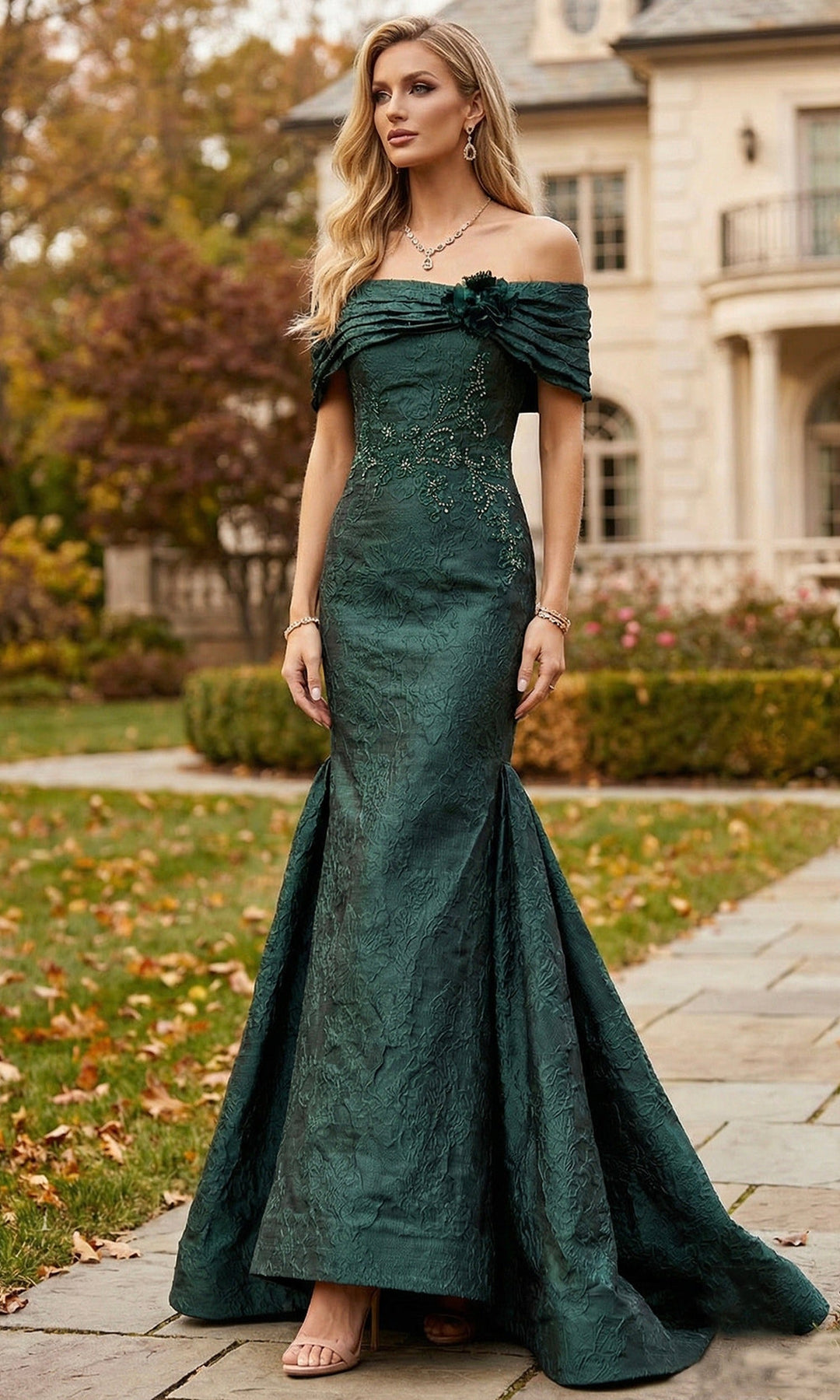 Terani Couture 262E7069 - Straight Neckline Embellished Jacquard Gown