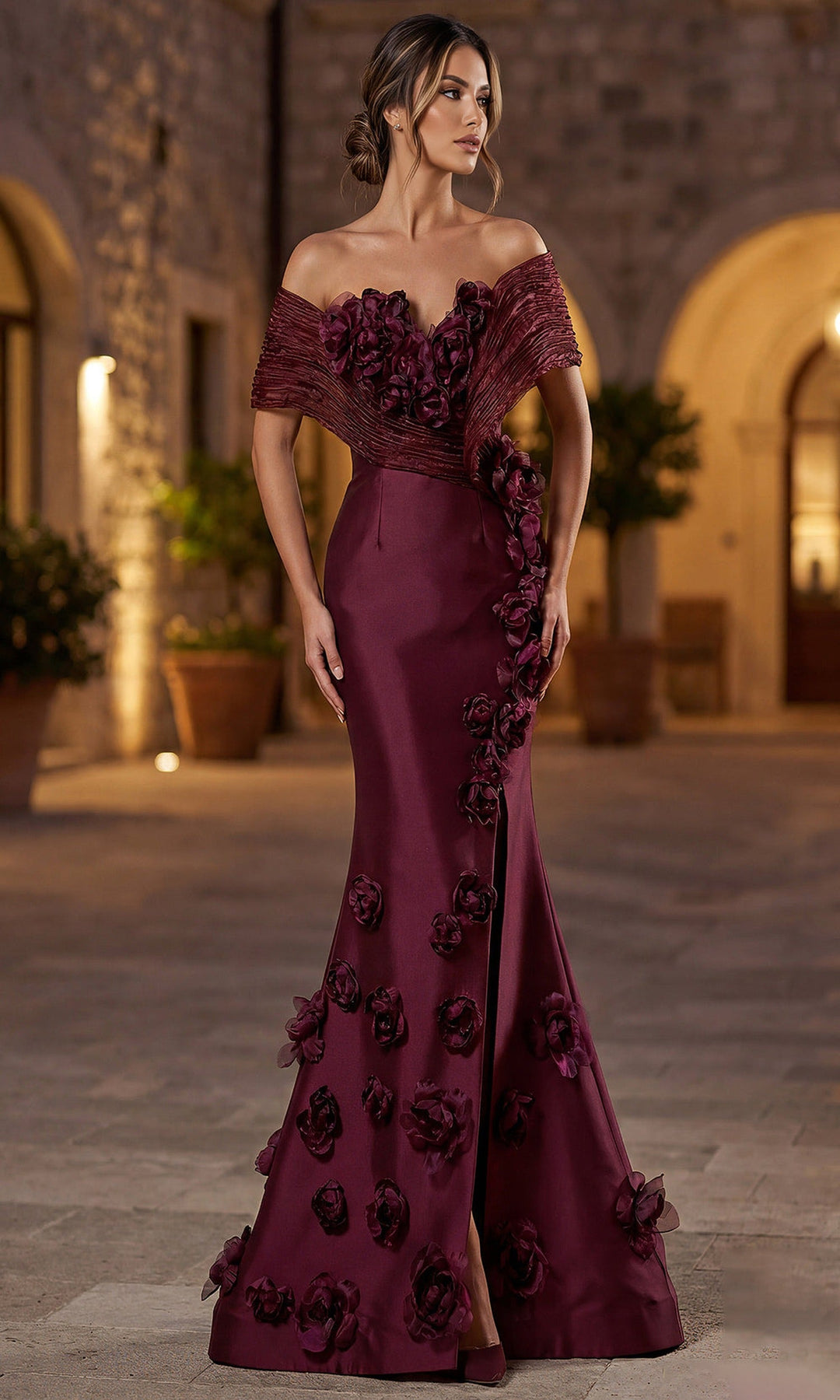 Terani Couture 262E7070 - Mermaid Floral Applique Long Gown with Slit