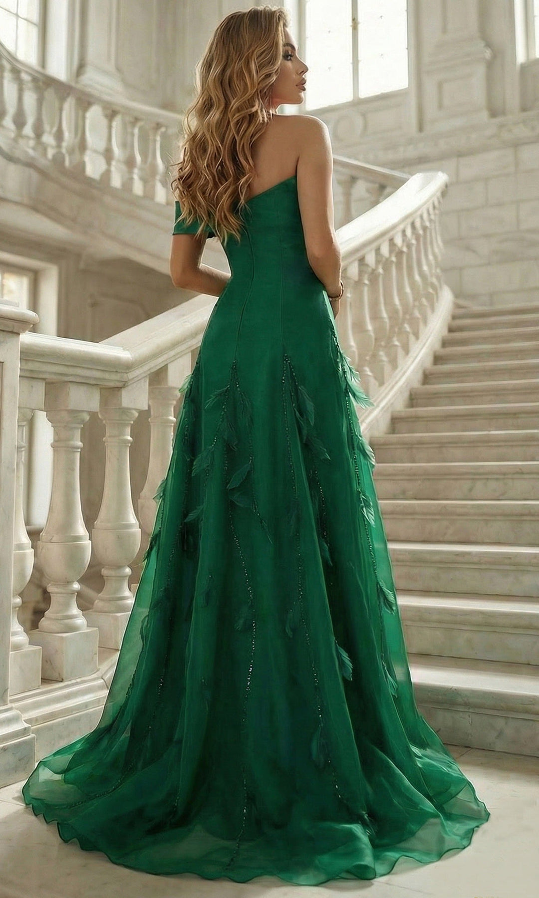 Terani Couture 262E7080 - A-Line Skirt Feather Accent Evening Gown