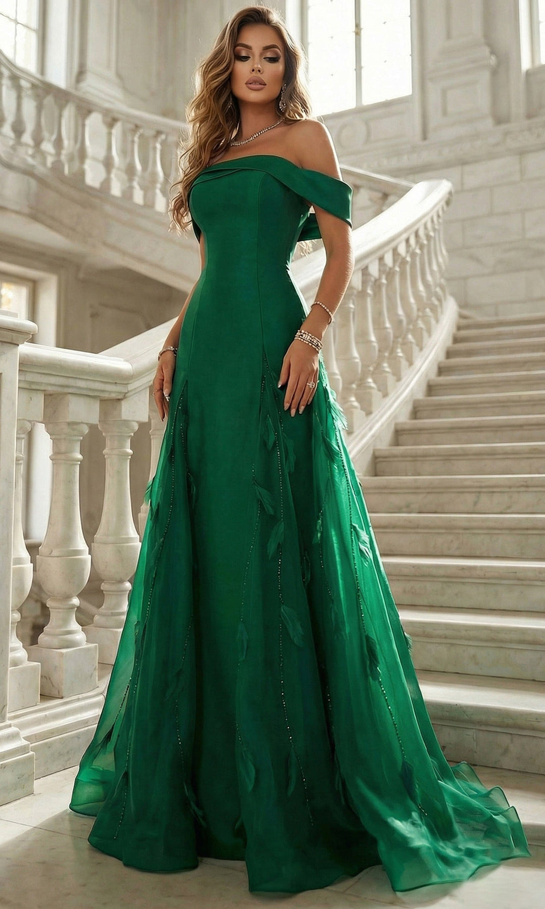 Terani Couture 262E7080 - A-Line Skirt Feather Accent Evening Gown