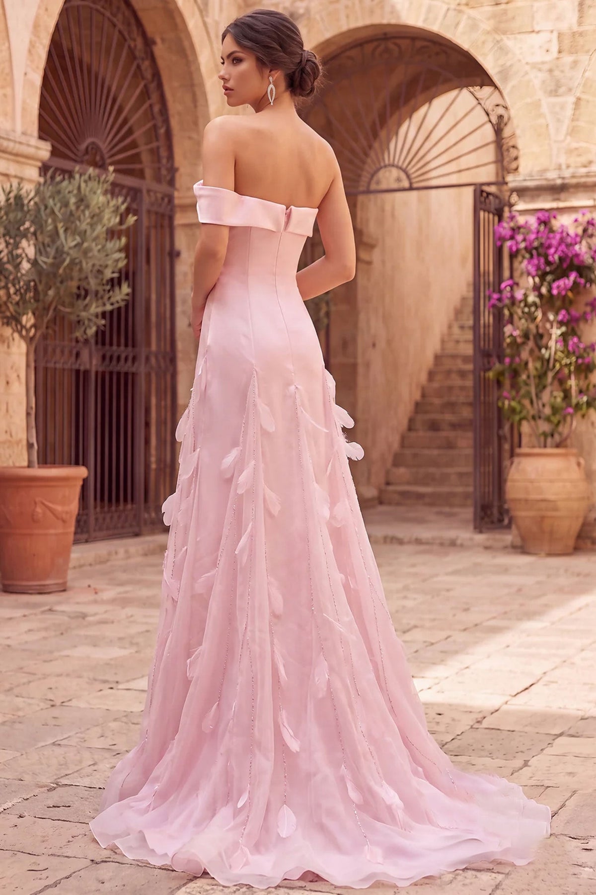 Terani Couture 262E7080 - A-Line Skirt Feather Accent Evening Gown
