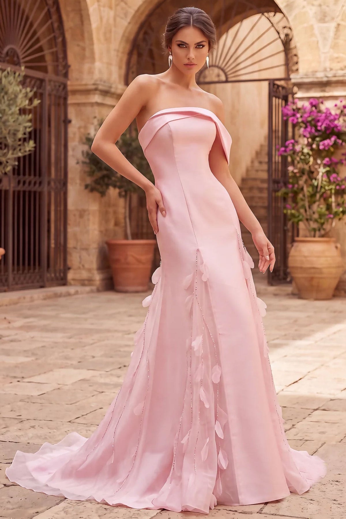 Terani Couture 262E7080 - A-Line Skirt Feather Accent Evening Gown