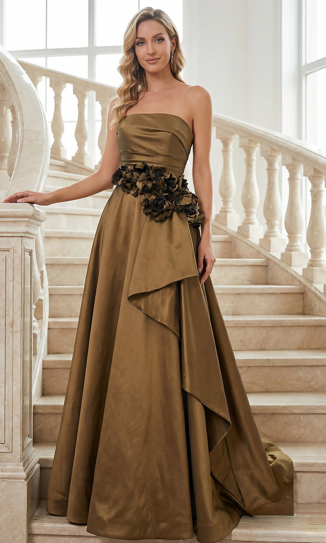 Terani Couture 262E7082 - Taffeta Straight Neckline A-Line Gown