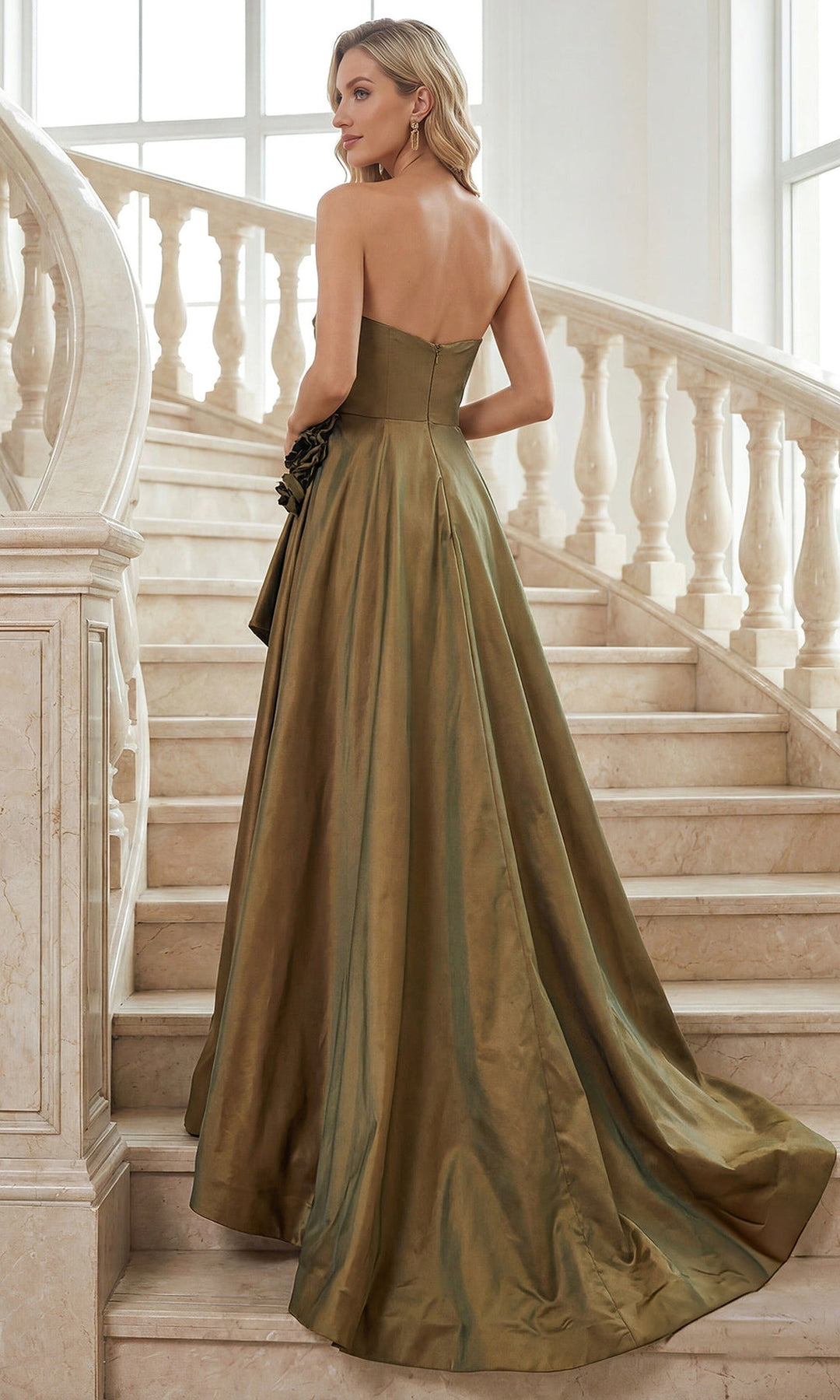 Terani Couture 262E7082 - Taffeta Straight Neckline A-Line Gown