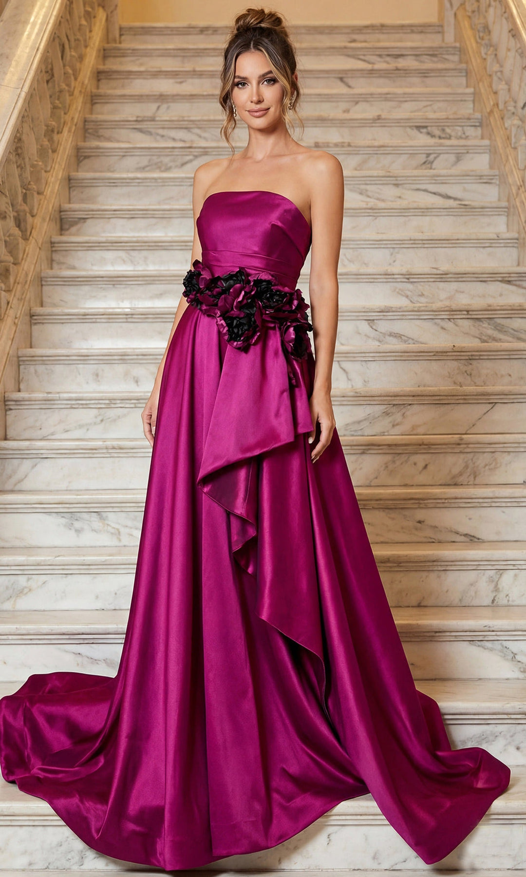 Terani Couture 262E7082 - Taffeta Straight Neckline A-Line Gown