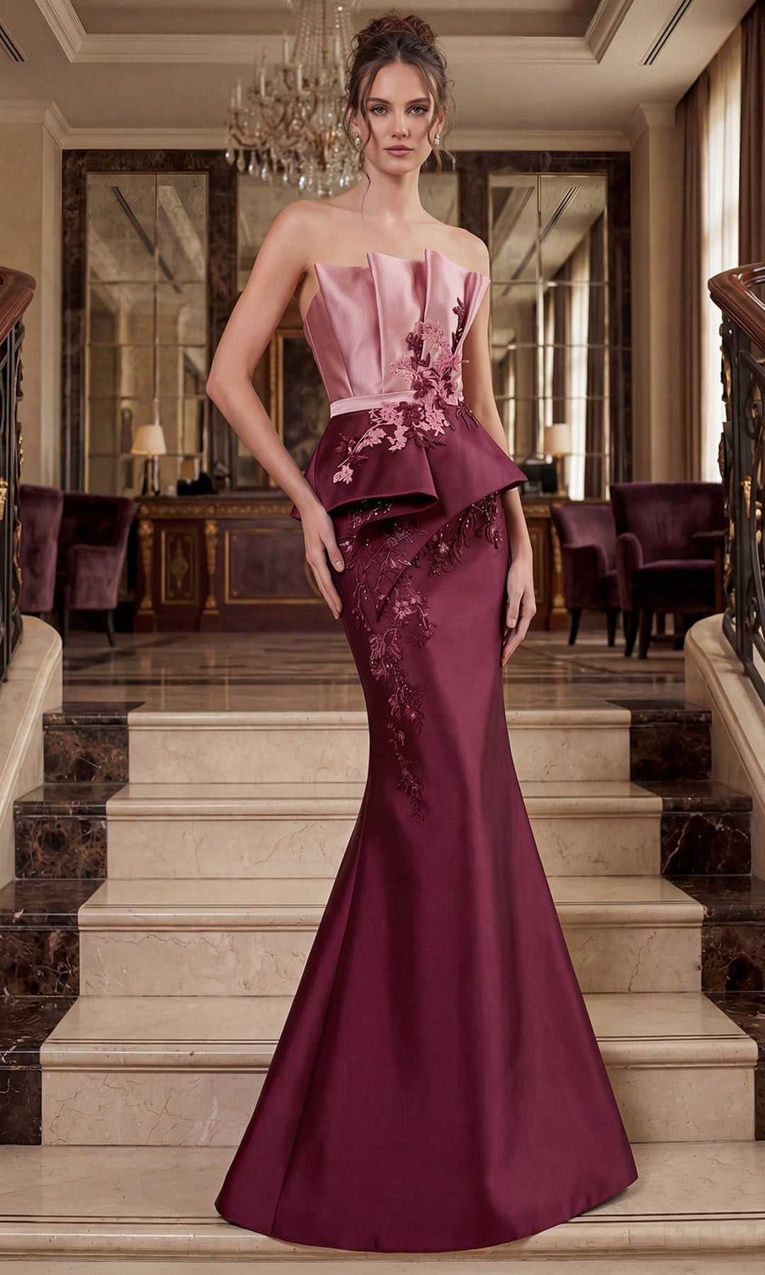 Terani Couture 262E7115 - Peplum Strapless Trumpet Evening Gown