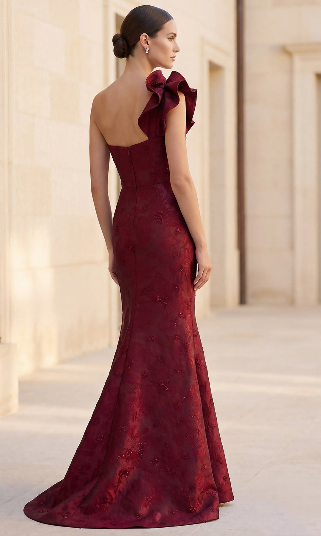 Terani Couture 262E7136 - Jacquard Mermaid Gown with Ruffle Accent