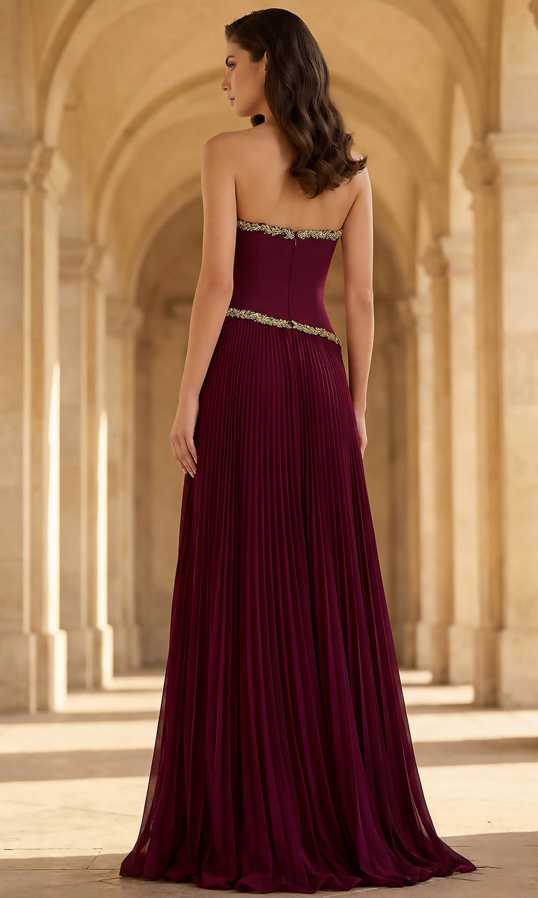 Terani Couture 262E7352 - Embroidered Trim Strapless Pleated Gown