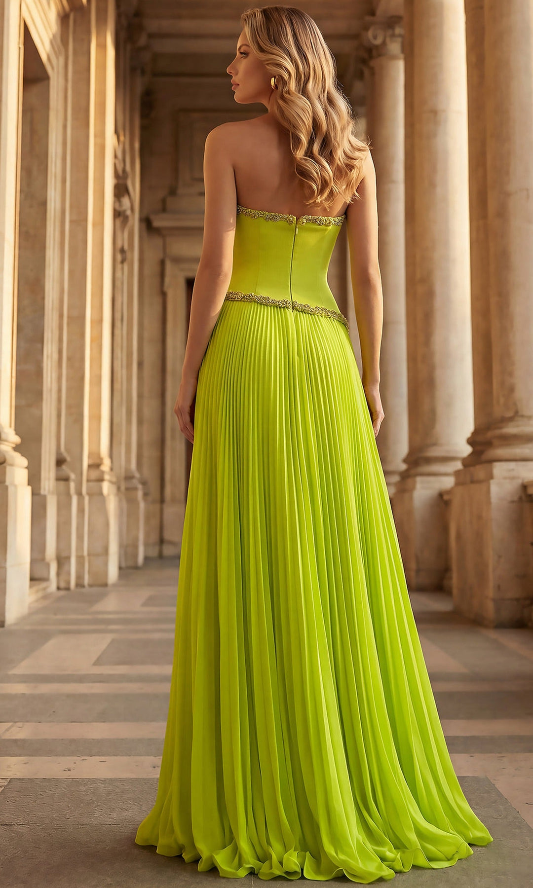 Terani Couture 262E7352 - Embroidered Trim Strapless Pleated Gown