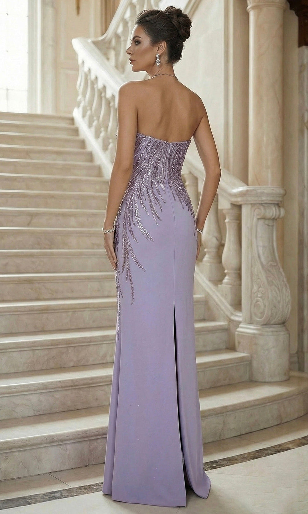 Terani Couture 262E7354 - Asymmetric Strapless Long Gown with Back Slit