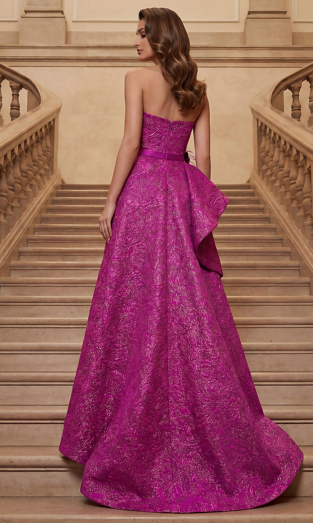 Terani Couture 262E7355 - Straight Neckline Sculptural Ruffle A-Line Gown