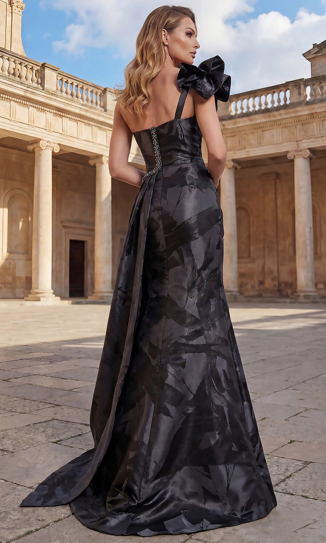 Terani Couture 262E7376 - Sculptural Ruffle Asymmetric Long Gown
