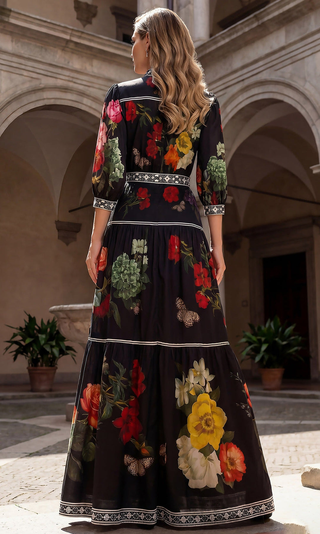 Terani Couture 262E7508 - Tiered A-Line Floral Print Gown