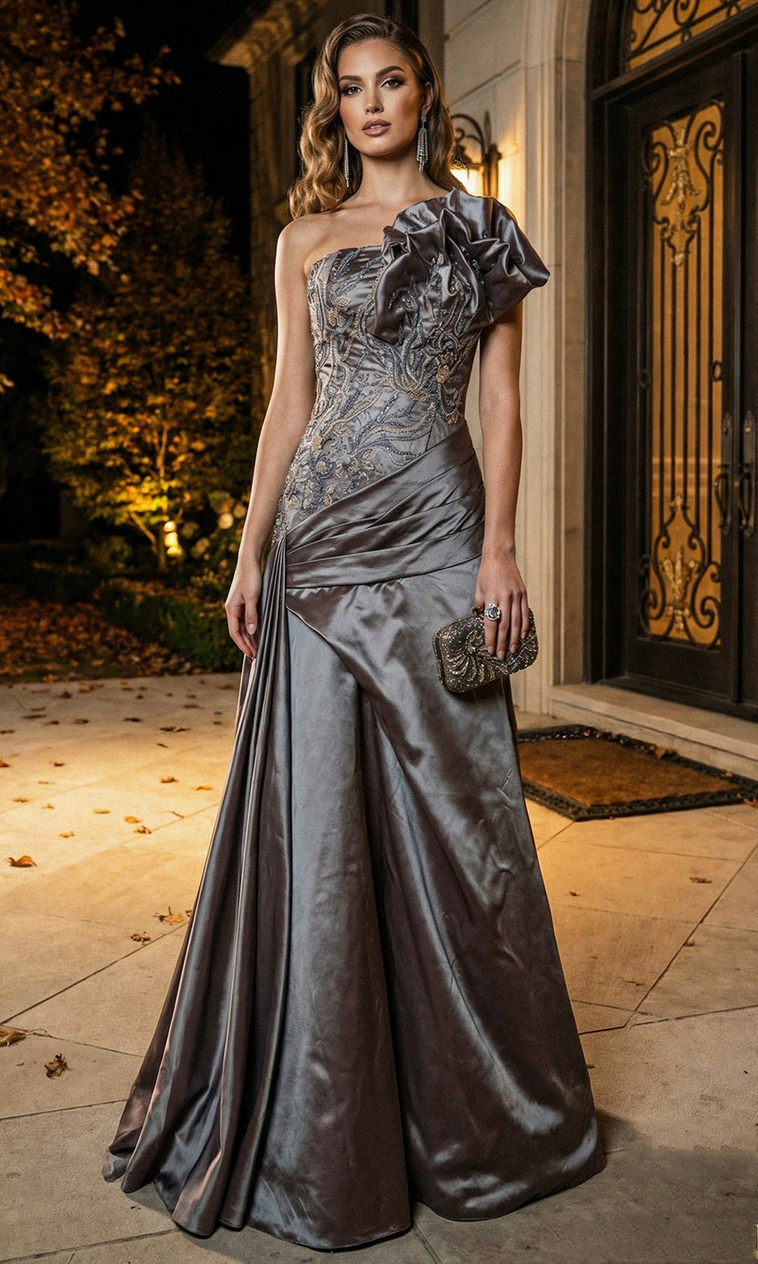 Terani Couture 262E7530 - Asymmetric Neck Strapless Embellished Gown