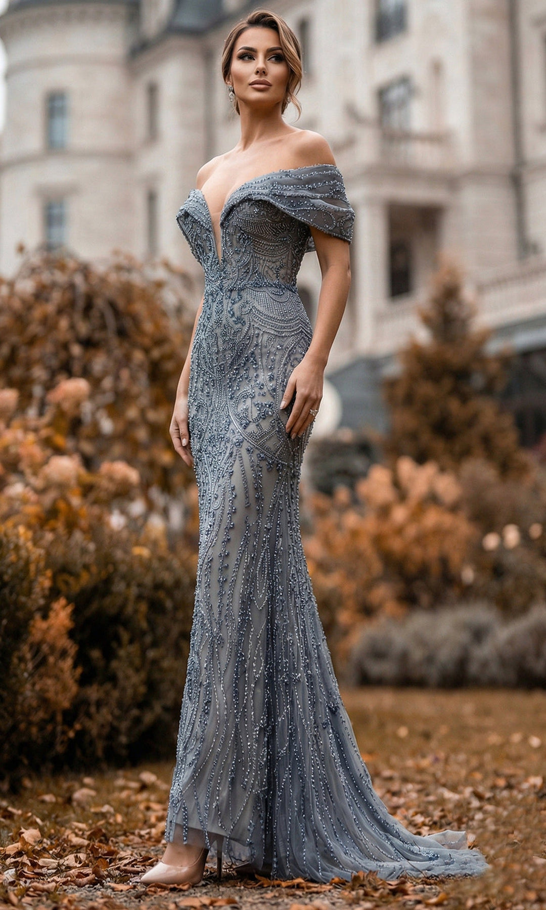 Terani Couture 262GL7169 - Off Shoulder Ornate Sheath Pageant Gown