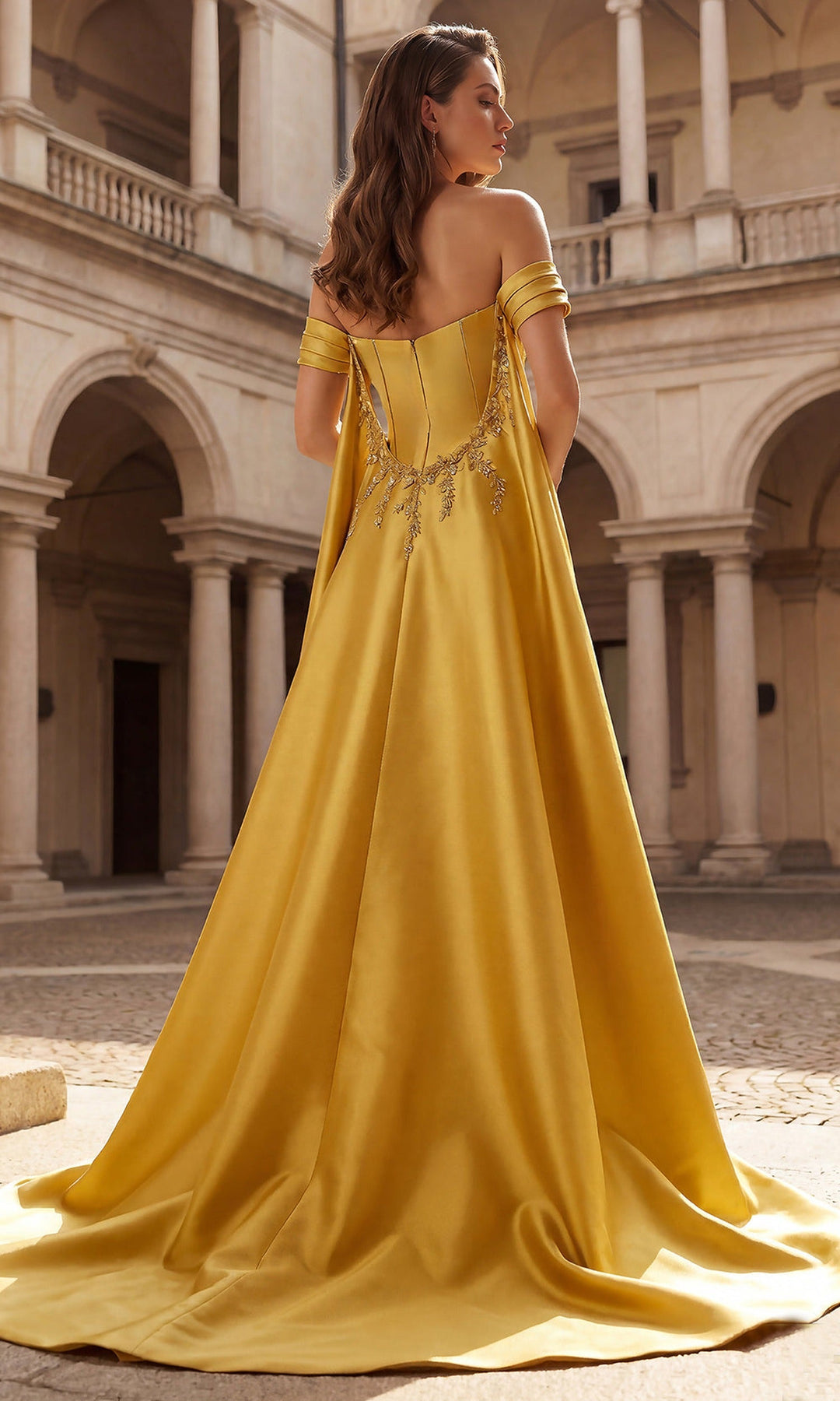 Terani Couture 262M7252 - Cape Overlay Off Shoulder Embellished Gown