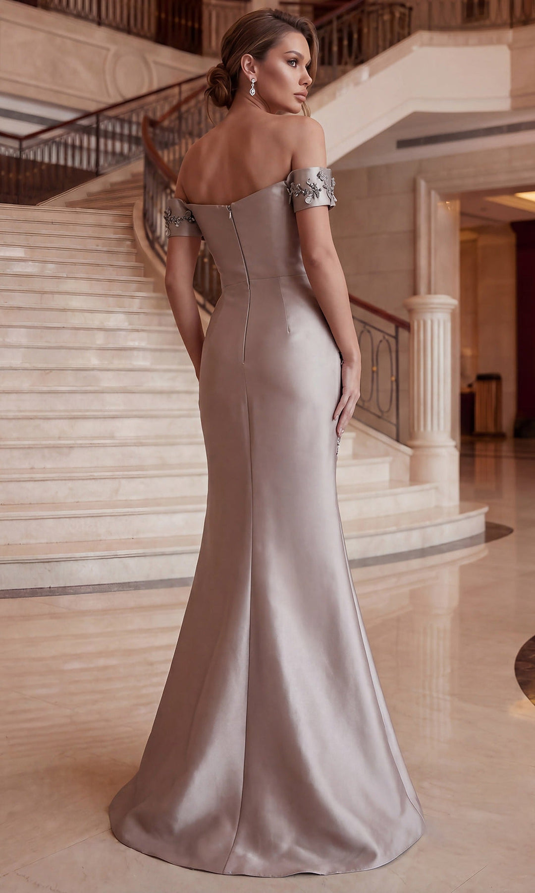 Terani Couture 262M7254 - Off Shoulder Wrapped Bodice Mikado Gown