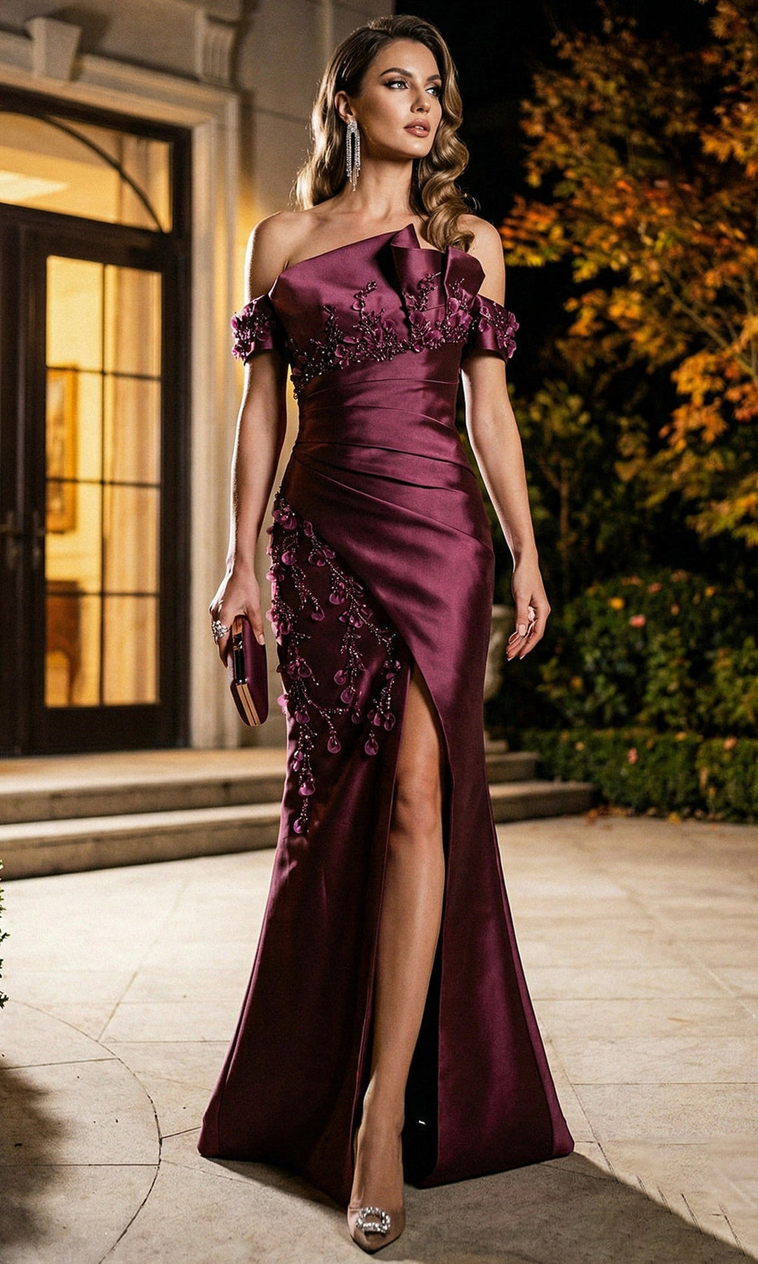Terani Couture 262M7254 - Off Shoulder Wrapped Bodice Mikado Gown