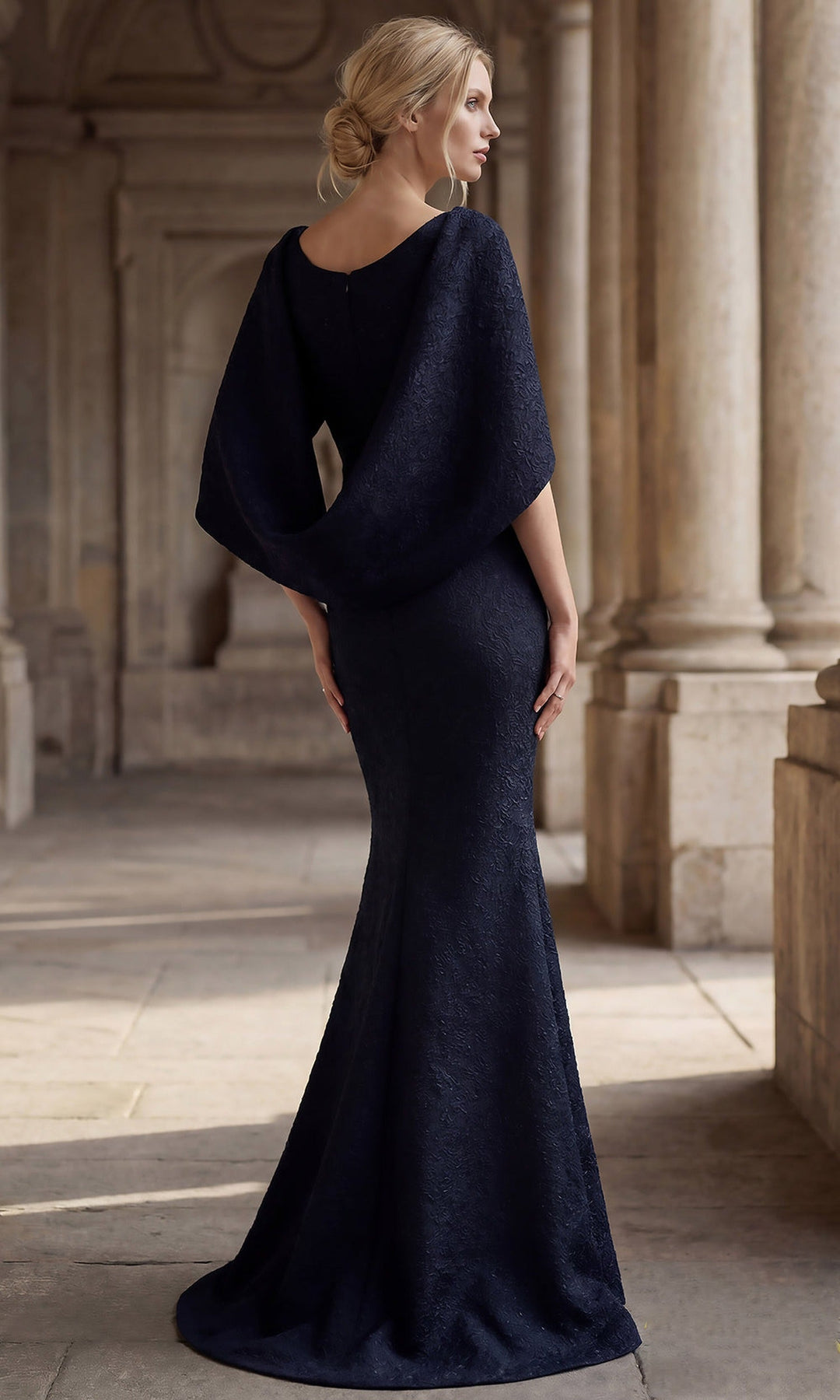 Terani Couture 262M7262 - Cowl-Back Cape Textured Formal Gown