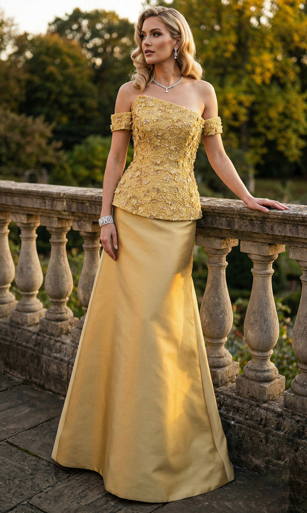 Terani Couture 262M7270 - Embroidered Top Off Shoulder Formal Gown