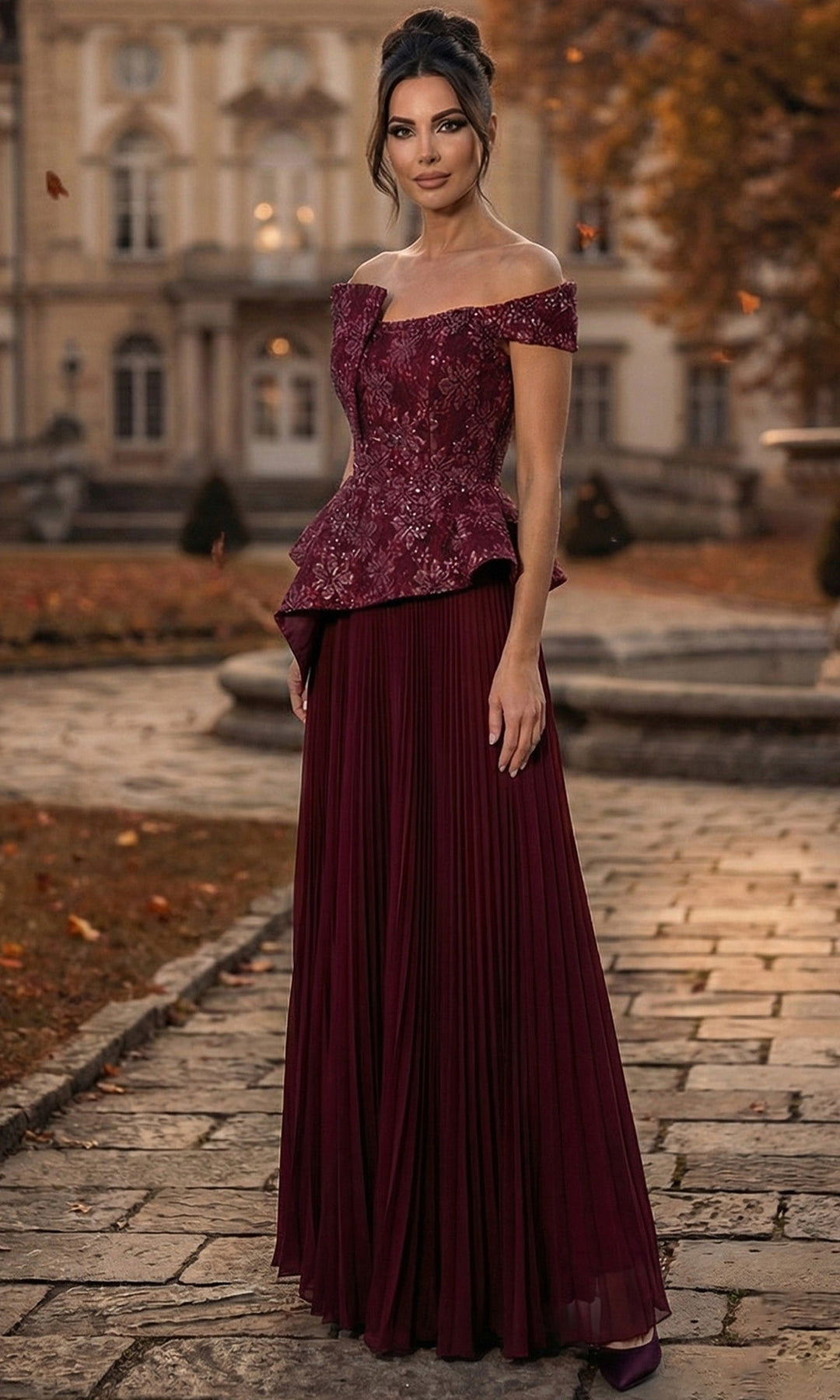 Terani Couture 262M7287 - Peplum Style Pleated A-Line Long Gown