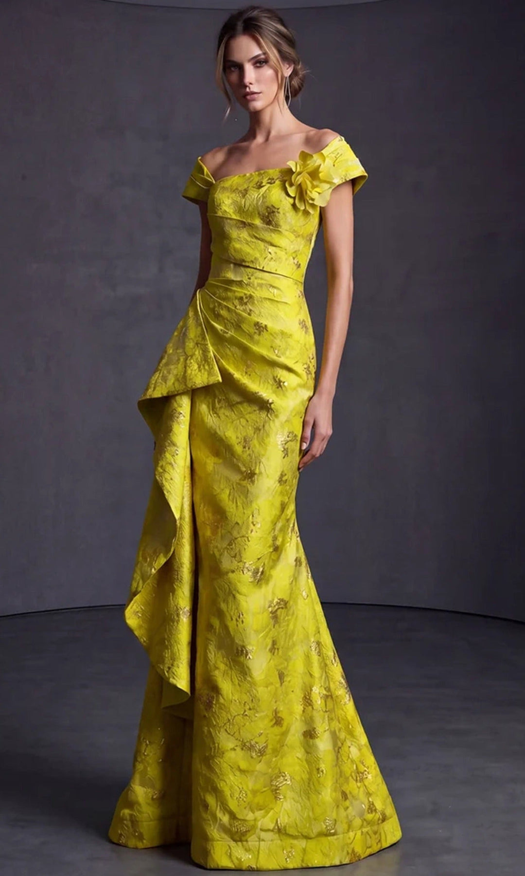 Terani Couture 262M7298 - Jacquard Mermaid Long Gown with Side Drape
