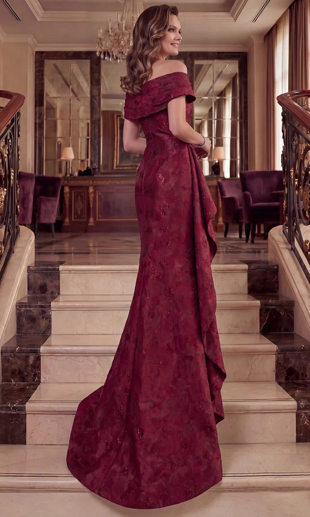 Terani Couture 262M7298 - Jacquard Mermaid Long Gown with Side Drape