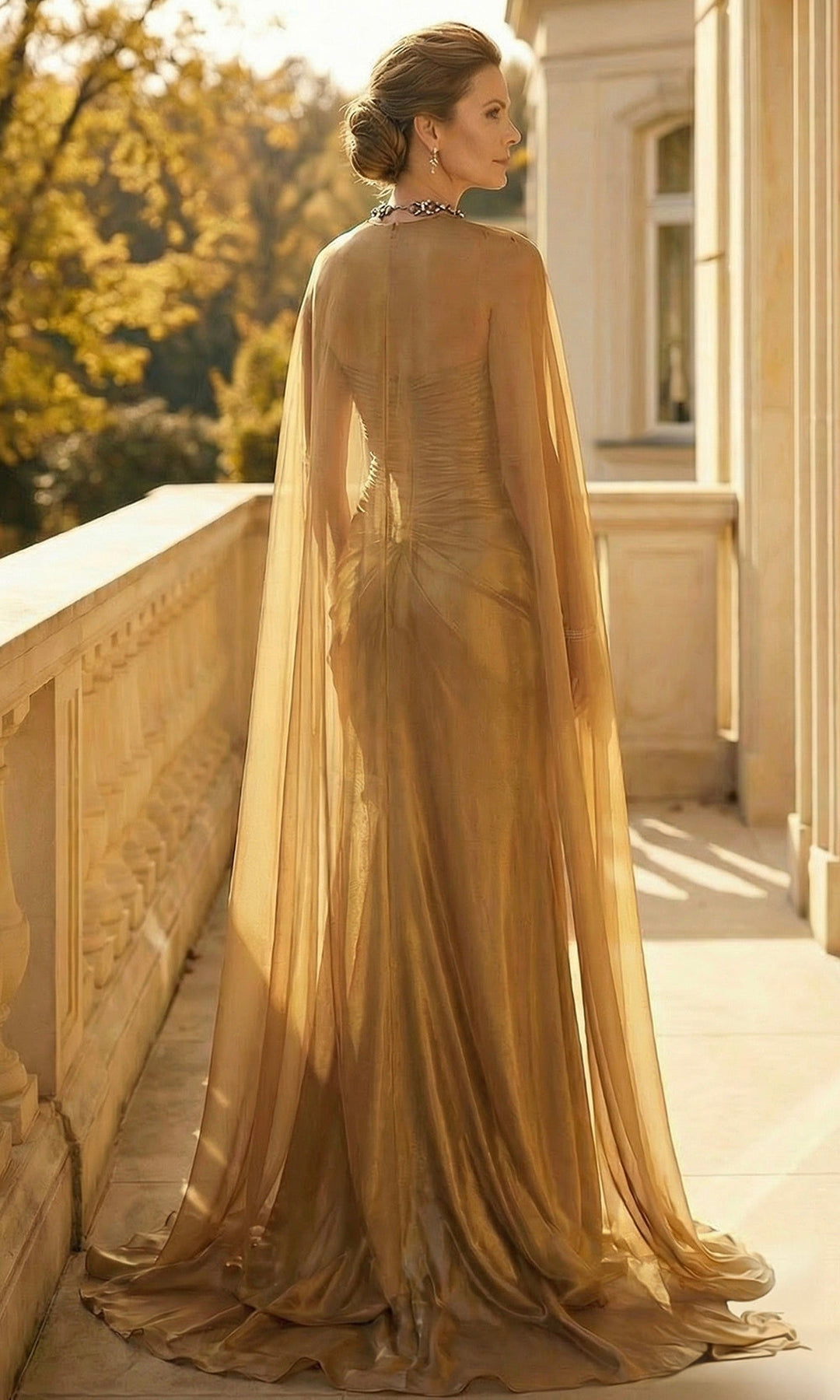 Terani Couture 262M7301 - Jeweled Choker Chiffon Cape Sheath Gown