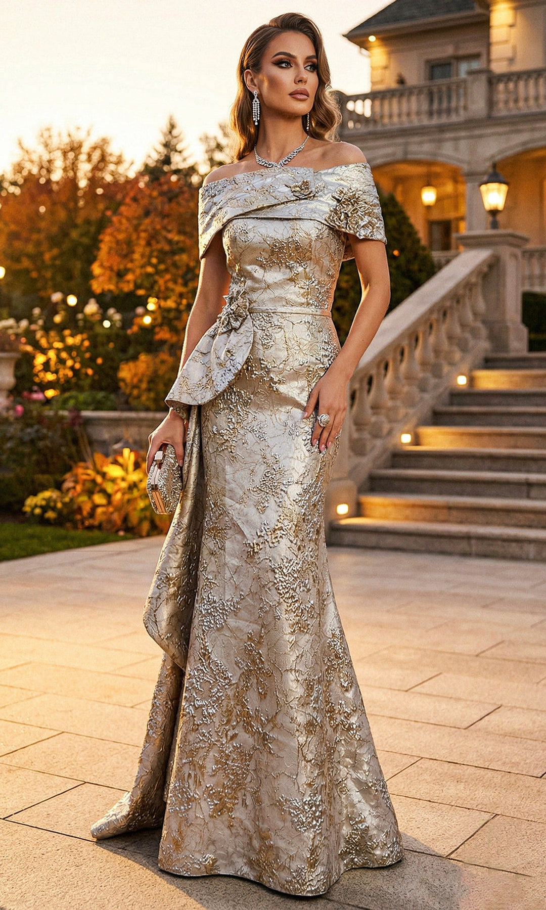 Terani Couture 262M7303 - Oversized Peplum Folded Portrait Neckline Gown